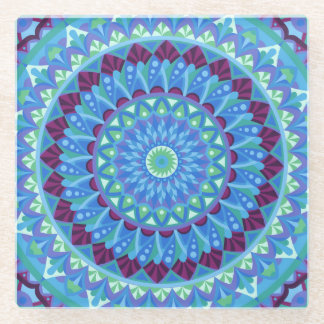 Dessous-de-verre En Verre Mandala Blue Boho Boisson Rêves de Minuit 