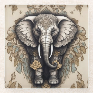 Dessous-de-verre En Verre Mandala de l'Éléphant Majestueux