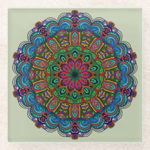 Dessous-de-verre En Verre Mandala dynamique Floral & Motif géométrique