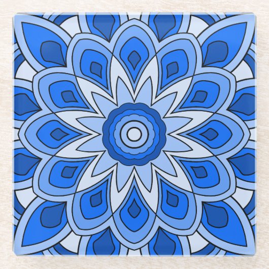 Dessous-de-verre En Verre Mandala en bleu (Devant)