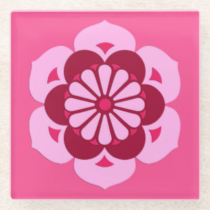 Dessous-de-verre En Verre Mandala, Fuchsia Pink et Bourgogne