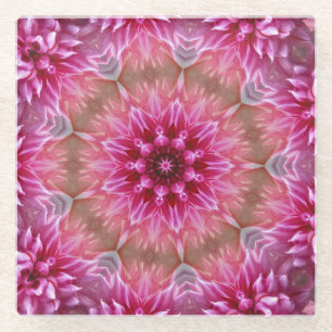 Dessous-de-verre En Verre Mandala géométrique motif fleur rose-67545