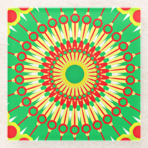 Dessous-de-verre En Verre Mandala Green Red Circle Design-58577
