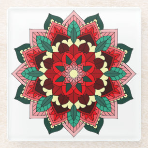 Dessous-de-verre En Verre Mandala Motif 02 en Dessous de verre de verre roug