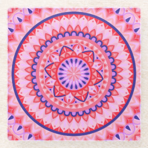 Dessous-de-verre En Verre Mandala rose boho motif géométrique vibrant d'amou