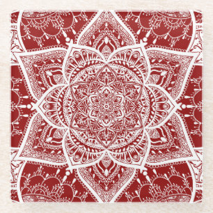 Dessous-de-verre En Verre Mandala rouge et blanc - Loergann en framboise
