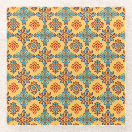 Dessous-de-verre En Verre Mandalas en jaune ambre (Devant)