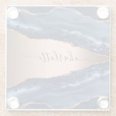 Dessous-de-verre En Verre Marbre agate bleue rose doré nom script (Dos)