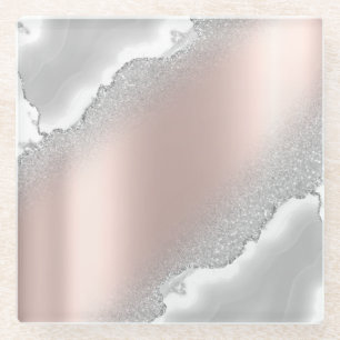 Dessous-de-verre En Verre Marbre argenté pailleté or rose élégant moderne  