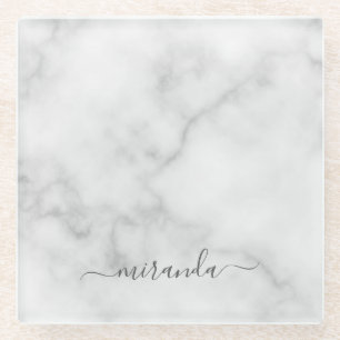 Dessous-de-verre En Verre Marbre blanc de nom personnalisé de script moderne