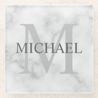Marbre blanc Monogramme personnalisé et nom
