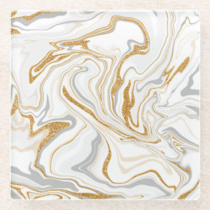 Dessous-de-verre En Verre Marbre blanc, or et gris comme des persiennes