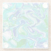 Dessous-de-verre En Verre Marbre bleu et vert Fluid Art Abstrait (Dos)