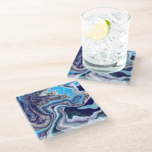 Dessous-de-verre En Verre Marbre bleu Fluide Art