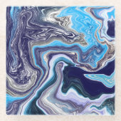 Dessous-de-verre En Verre Marbre bleu Fluide Art (Devant)