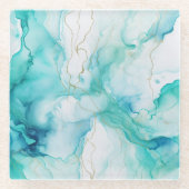 Dessous-de-verre En Verre Marbre d'encre Mint Aqua (Devant)