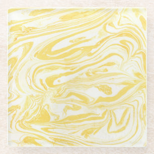 Dessous-de-verre En Verre Marbre jaune élégant : Texture dessinée à la main