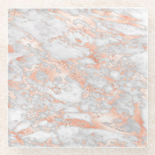 Dessous-de-verre En Verre Marbre moderne blanc et or rose