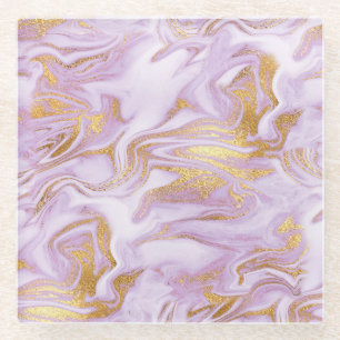 Dessous-de-verre En Verre Marbre Moderne Violet Clair, Blanc et Or