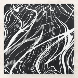 Dessous-de-verre En Verre Marbre noir blanc : Vintage Abstrait