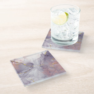 Dessous-de-verre En Verre Marbre Violet et Or
