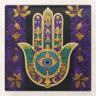 Dessous-de-verre En Verre Mardi Gras Or Violet Vert Hamsas Art