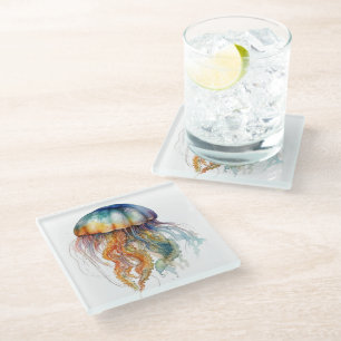 Dessous-de-verre En Verre Marée arc-en-ciel Méduse : Aquarelle