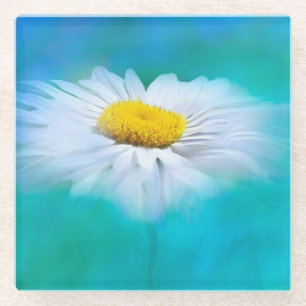Dessous-de-verre En Verre Marguerite blanche sur fond bleu
