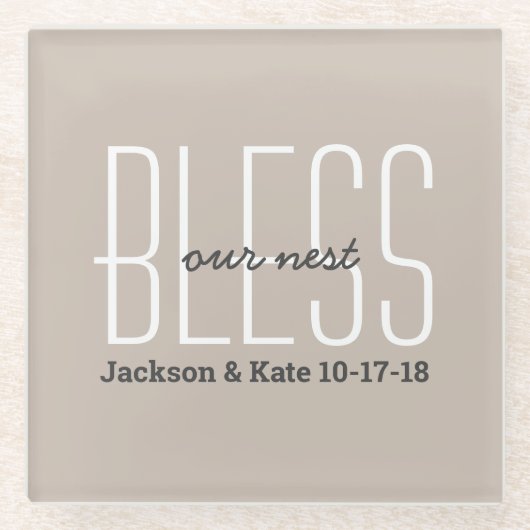 Dessous-de-verre En Verre Mariage Anniversaire Date Bless Our Nest Custom (Devant)