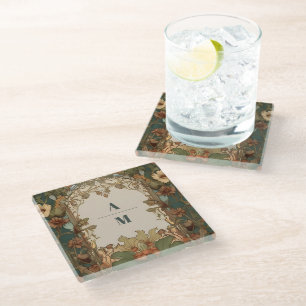 Dessous-de-verre En Verre Mariage Art Nouveau Flore Vintage 