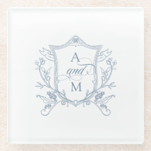 Dessous-de-verre En Verre Mariage au motif bleu poussiéreux vintage Crest
