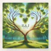 Dessous-de-verre En Verre Mariage Couple Monogram Vert (Devant)