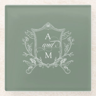 Dessous-de-verre En Verre Mariage de crête Vintage Sage Green