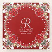 Dessous-de-verre En Verre Mariage de monogramme Batik de Bohême Rouge (Devant)