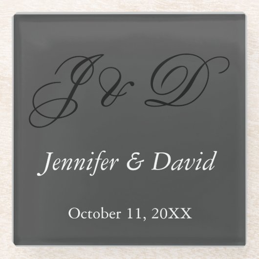 Dessous-de-verre En Verre Mariage de script de calligraphie attrayant (Devant)