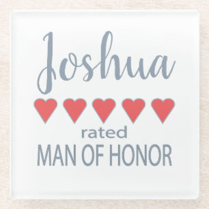 Dessous-de-verre En Verre Mariage et mariage 5 Coeur homme d'honneur