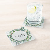 Dessous-de-verre En Verre Mariage Eucalyptus aquarelle (Incliné)