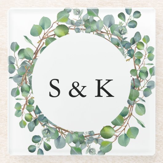 Dessous-de-verre En Verre Mariage Eucalyptus aquarelle (Devant)