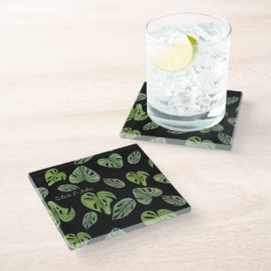 Dessous-de-verre En Verre Mariage feuille de Monstera Adansonii aquarelle ma