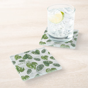 Dessous-de-verre En Verre Mariage Feuille Monstera Adansonii Aquarelle Main
