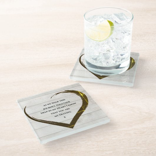 Dessous-de-verre En Verre Mariage Fiançailles Citation de coeur rustique (Incliné)