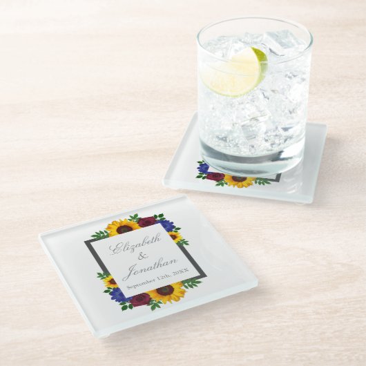 Dessous-de-verre En Verre Mariage floral Rose de tournesol (Incliné)
