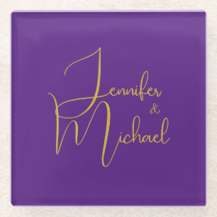 Dessous-de-verre En Verre Mariage Moderne Minimaliste Plain Calligraphie Nom