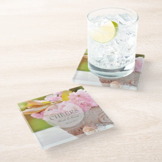 Dessous-de-verre En Verre Mariage modifiable Cheers-Cherryblossoms (Incliné)