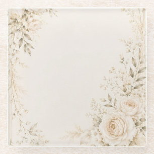 Dessous-de-verre En Verre Mariage Neutre avec Fleurs Raffinées