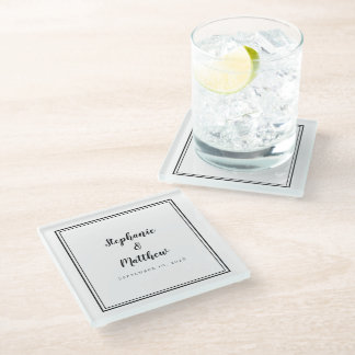 Dessous-de-verre En Verre Mariage personnalisé Couple Keepsaké noir et blanc