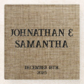 Dessous-de-verre En Verre Mariage personnalisé rustique burlap motif nature (Devant)