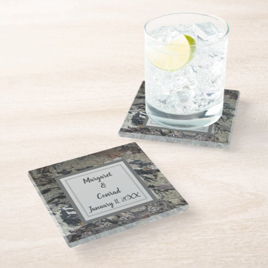 Dessous-de-verre En Verre Mariage rustique Bois-Driftwood Black Grey Keepsak (Incliné)