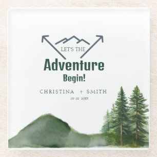 Dessous-de-verre En Verre Mariage Rustique de la forêt de montagne de bois