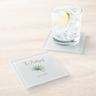 Dessous-de-verre En Verre Mariage Tropical Personnalisé Blanc
